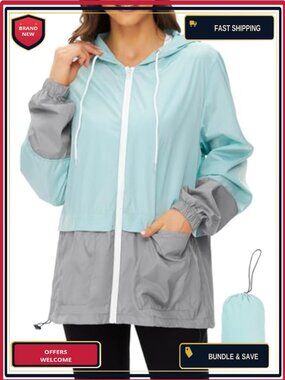 Waterproof Packable Rain Jacket Women Lightweight Hooded Travel Coat